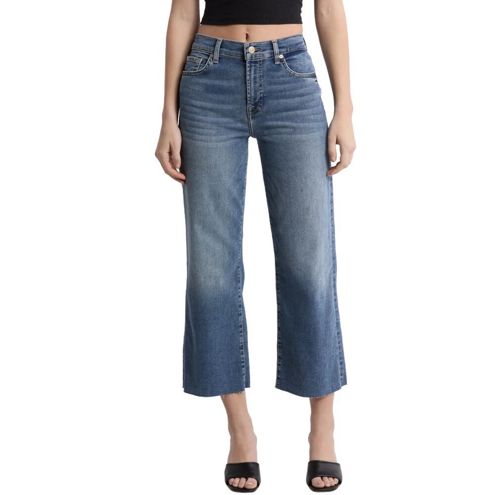 7 for all mankind Alexa Cut Hem Cropped Jeans Sz 28 6 New $169 Felicity Med Blue
